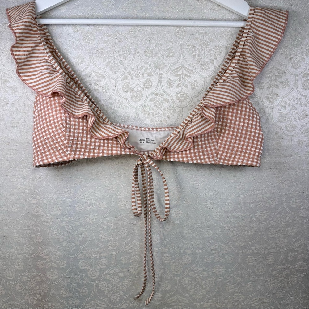 aerie Brown and Cream Striped Ruffle Bikini Set - Picture 2 of 8